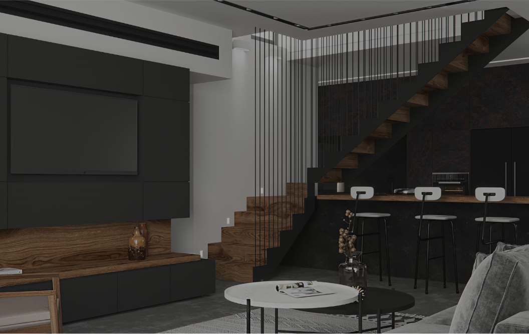 living room with air conditioning instaling